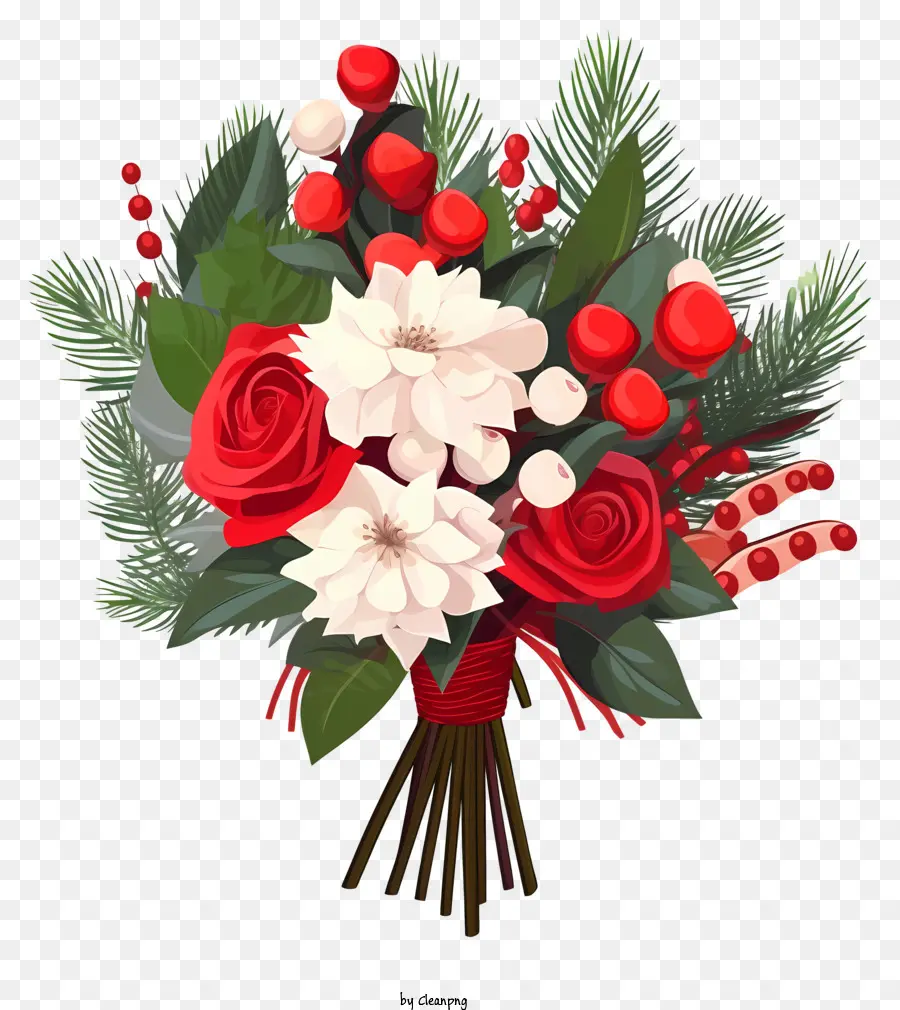 natale fiori - Bouquet di fiori rossi e bianchi con bacche