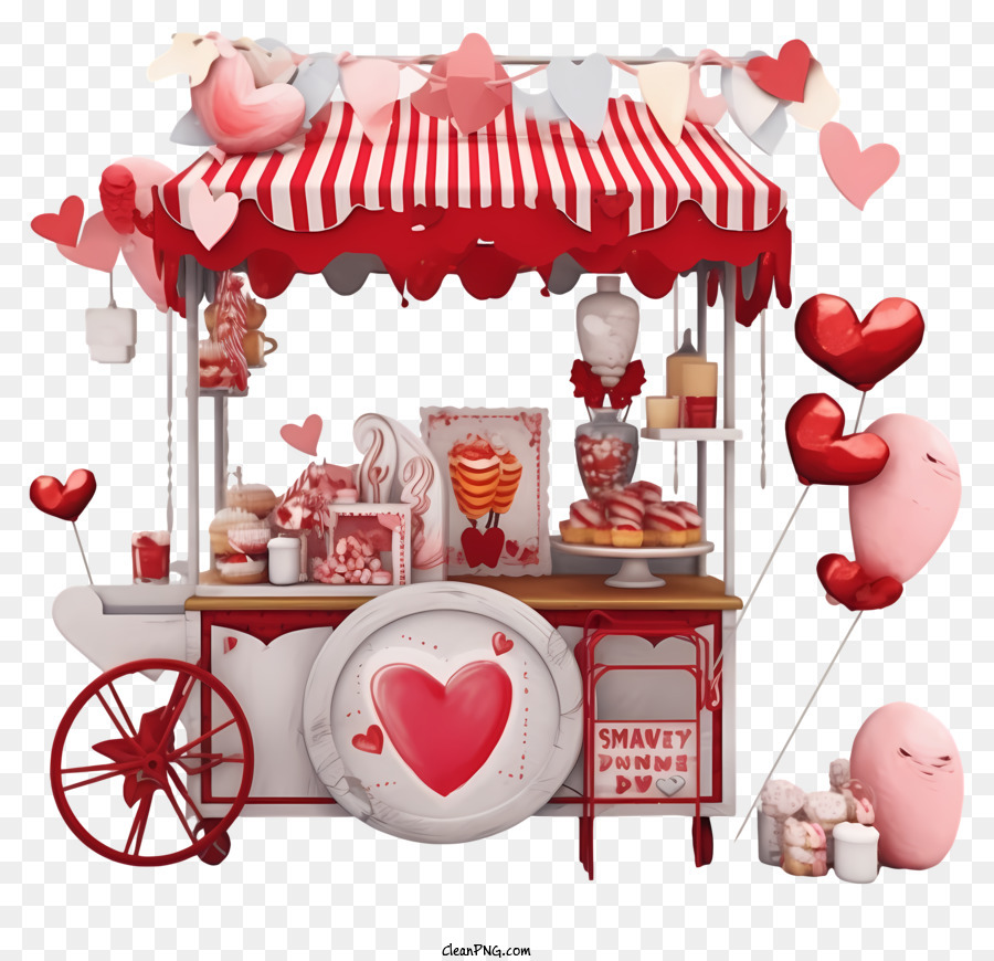 Valentinstag - Süßwarenwagen mit Valentinstagdekorationen und Süßigkeiten