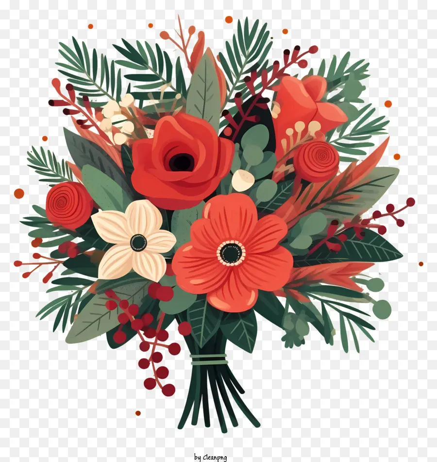 Fiori rossi del bouquet di natale piatto fiori arancione fiori bianchi - Bouquet di fiori disegnati a mano o digitalmente