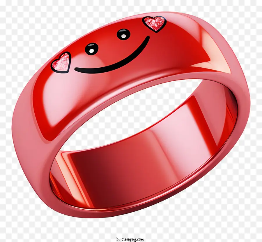 Emoji Valentine's Day Elements Red Ring Face Face Hearts - Vòng kim loại đỏ với khuôn mặt và trái tim mỉm cười