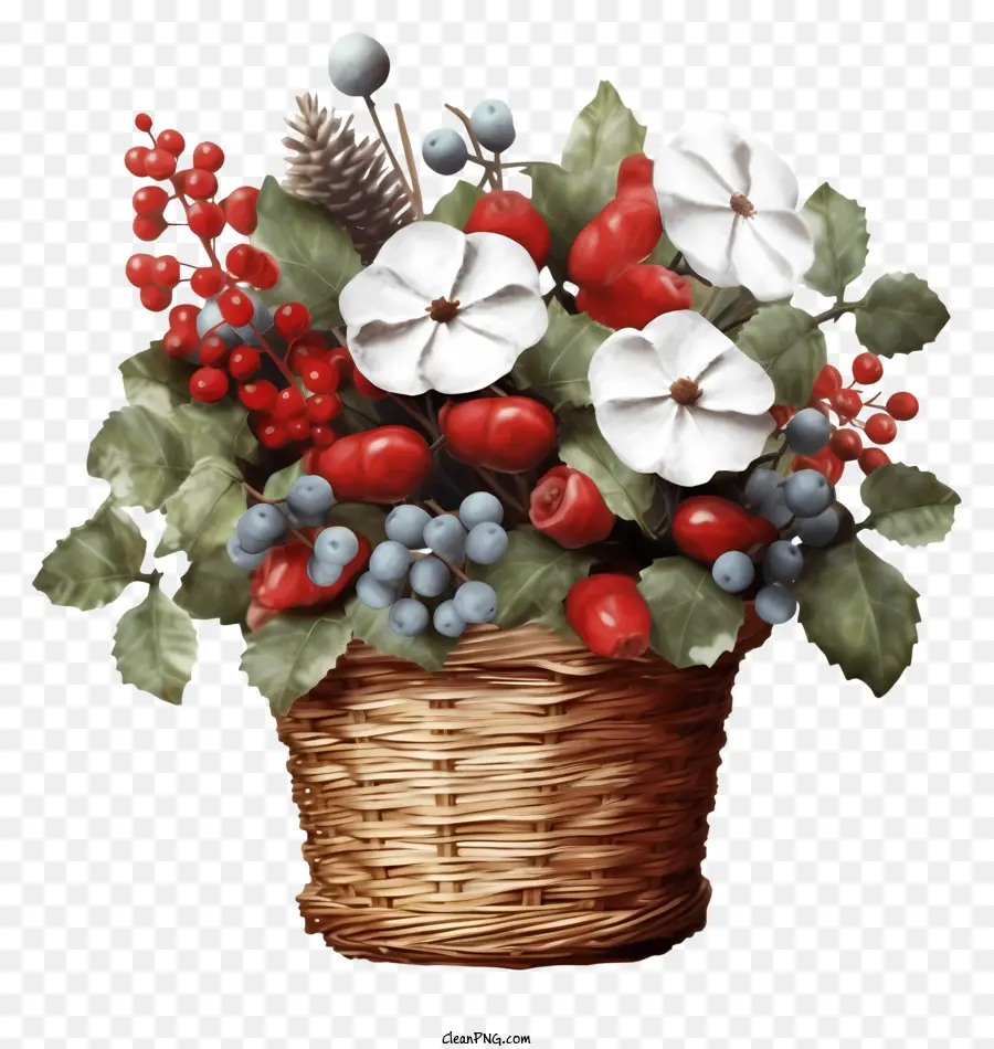 Gesteck - Korb aus weißer, rotem und blauen Blumen