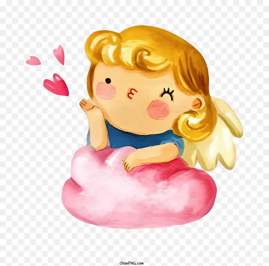rosa Ballon - Cartoon Engel auf rosa Wolkenblasen Kuss