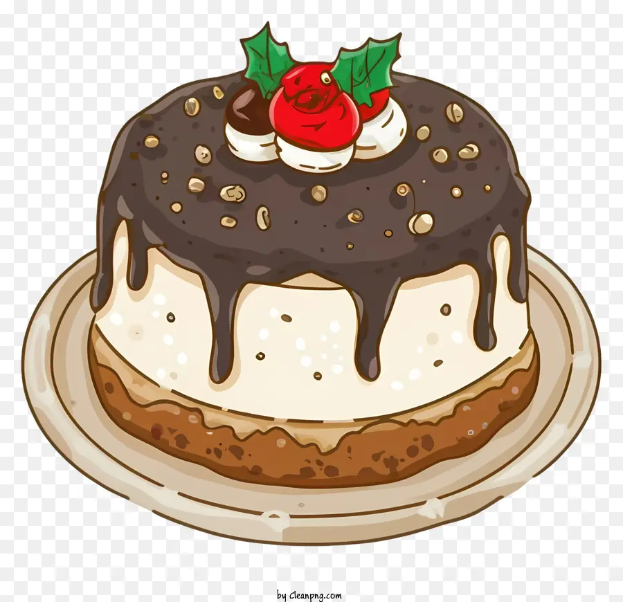 Cartoon Schokoladenkuchen Schokolade Zuckerguss Schokoladenstreusel Kirsche oben - Schokoladenkuchen mit Kirsche und Streusel