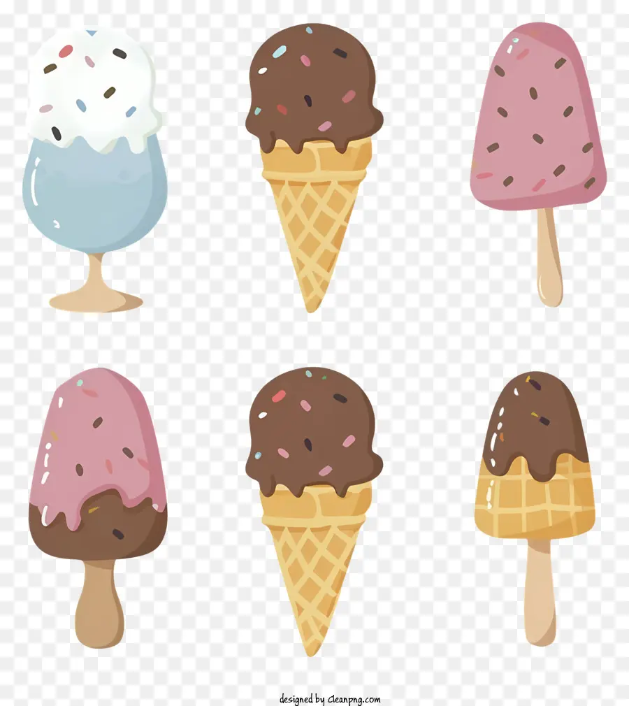 Eis - Eiszapfen mit verschiedenen Geschmacksrichtungen und Belägen