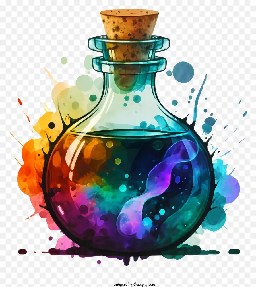 cartone animato spray liquido artistico colorato - Vial colorata con vibrante liquido vorticoso all'interno