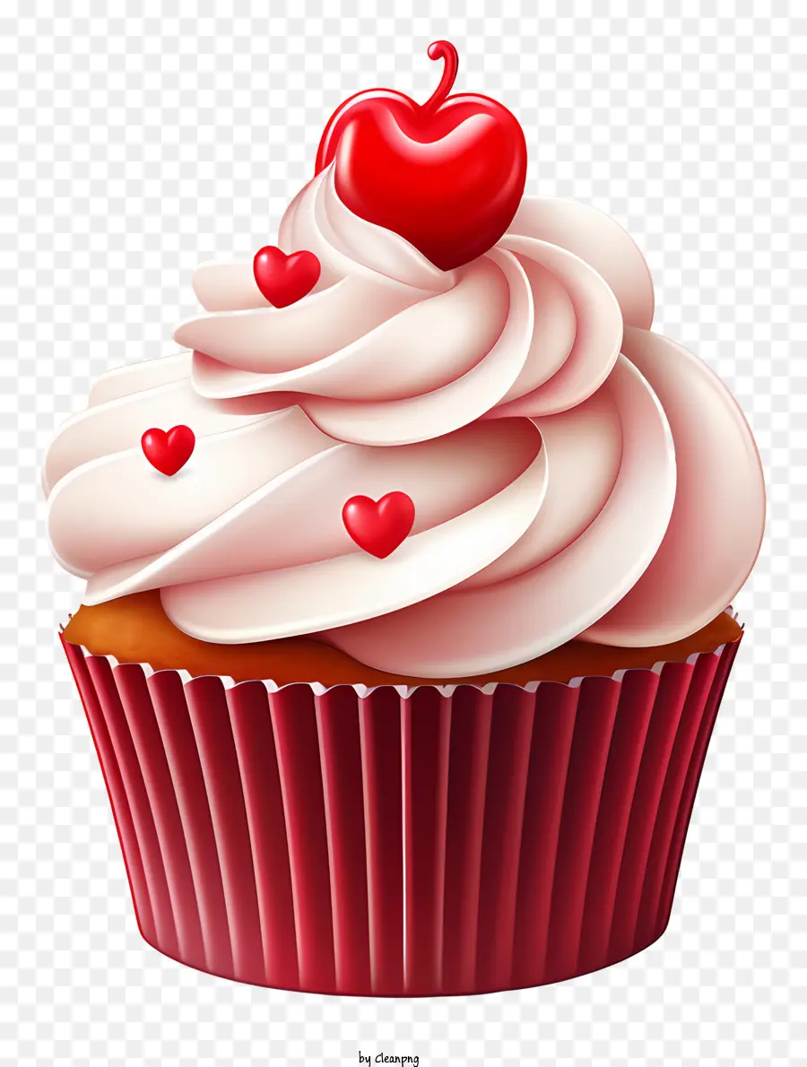 Valentinstag - Netter Cupcake mit Herzen und Kirsche oben
