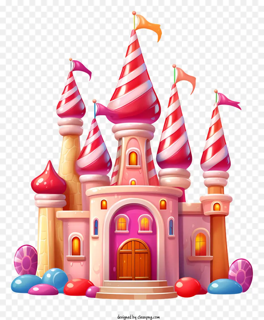 elementi di natale - Elaborato castello colorato con torri rosa e gialle