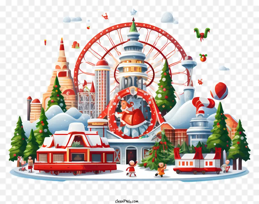 Weihnachten Elemente - Festliches Stadtbild mit Gebäuden und Urlaubsdekorationen