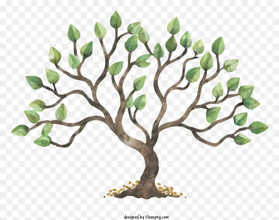 lá cây gia hạn tăng trưởng hoạt hình - Cây có lá xanh, hào quang vàng, thịnh vượng, hy vọng