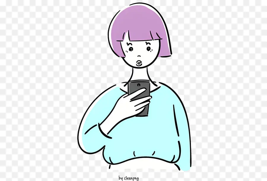 Handy - Frau mit lila Haaren, die Handy halten, schockiert