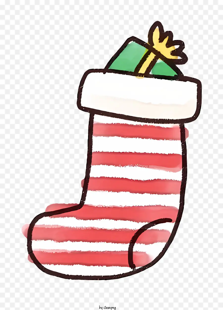 Cartoon gestreiftes Socken Rot und weiße Socken rote Bogengrün Streifen - Rot -weiße Socke mit festlichen Dekorationen