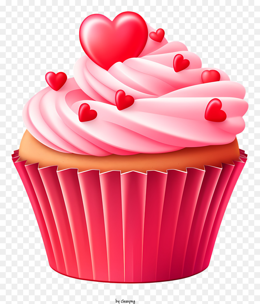 Emoji Valentinstag Elemente Cupcake Pink Frosting rote Streusel - Pink Cupcake mit rotem Zuckerguss und Streusel