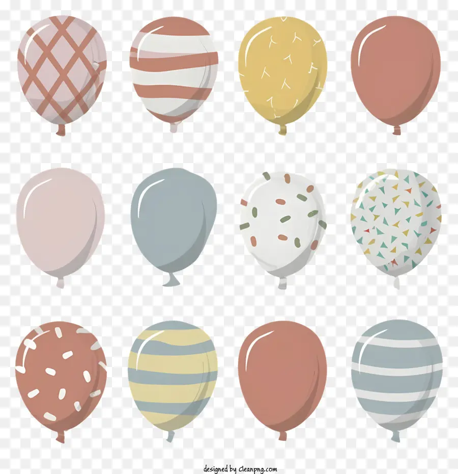 Cartoonballons Farben Muster Polka Punkte - Bunte Luftballons mit unterschiedlichen Mustern, die in der Luft schweben