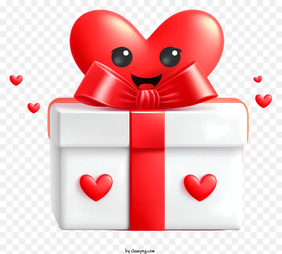 Ngày Valentine - Hộp quà màu đỏ hình trái tim với trái tim mỉm cười