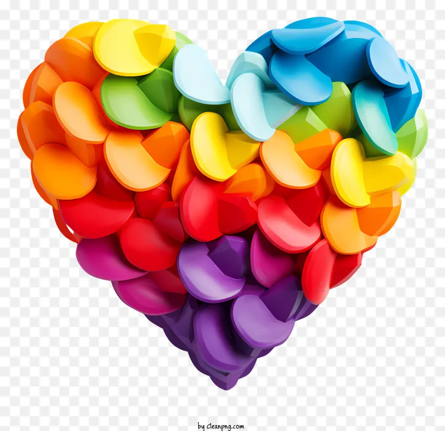 Emoji Valentine's Day Elements 3D Illustration Heart Colors - Cuore 3D colorato fatto di pezzi di carta