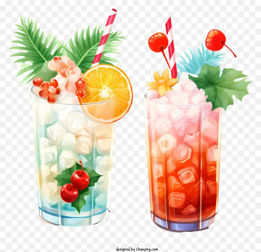 elementi di natale - Bicchieri colorati di bevande con arance, lime e ghiaccio