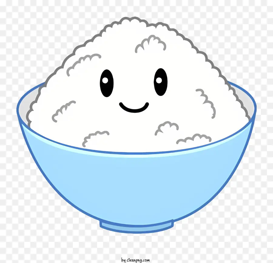 sfondo bianco - Personaggio dei cartoni animati che sorride in ciotola di riso