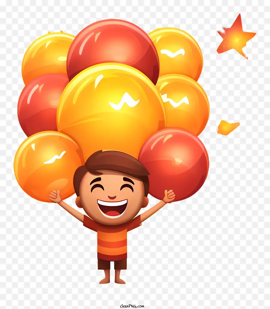 ragazzo di Natale tropicale emoji con palloncini colorati palloncini sorridenti - Giovano ragazzo che trasporta palloncini colorati sull'erba