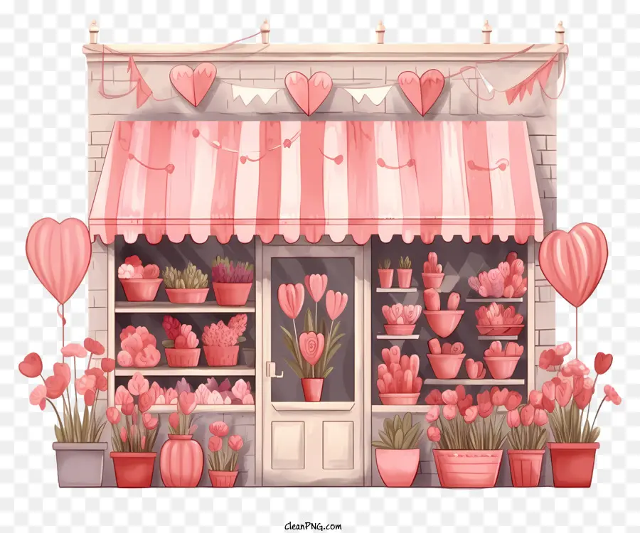 Cartoon Valentinstag Romantischer Stall Blumenladen Topfblumen Luftballs Tulpen - Buntes, fröhlicher Blumenladen strahlt die festliche Atmosphäre aus
