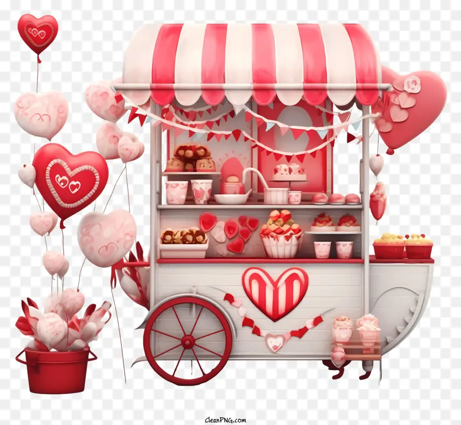 Valentinstag - Holzwagen zum Valentinstag mit Kuchen