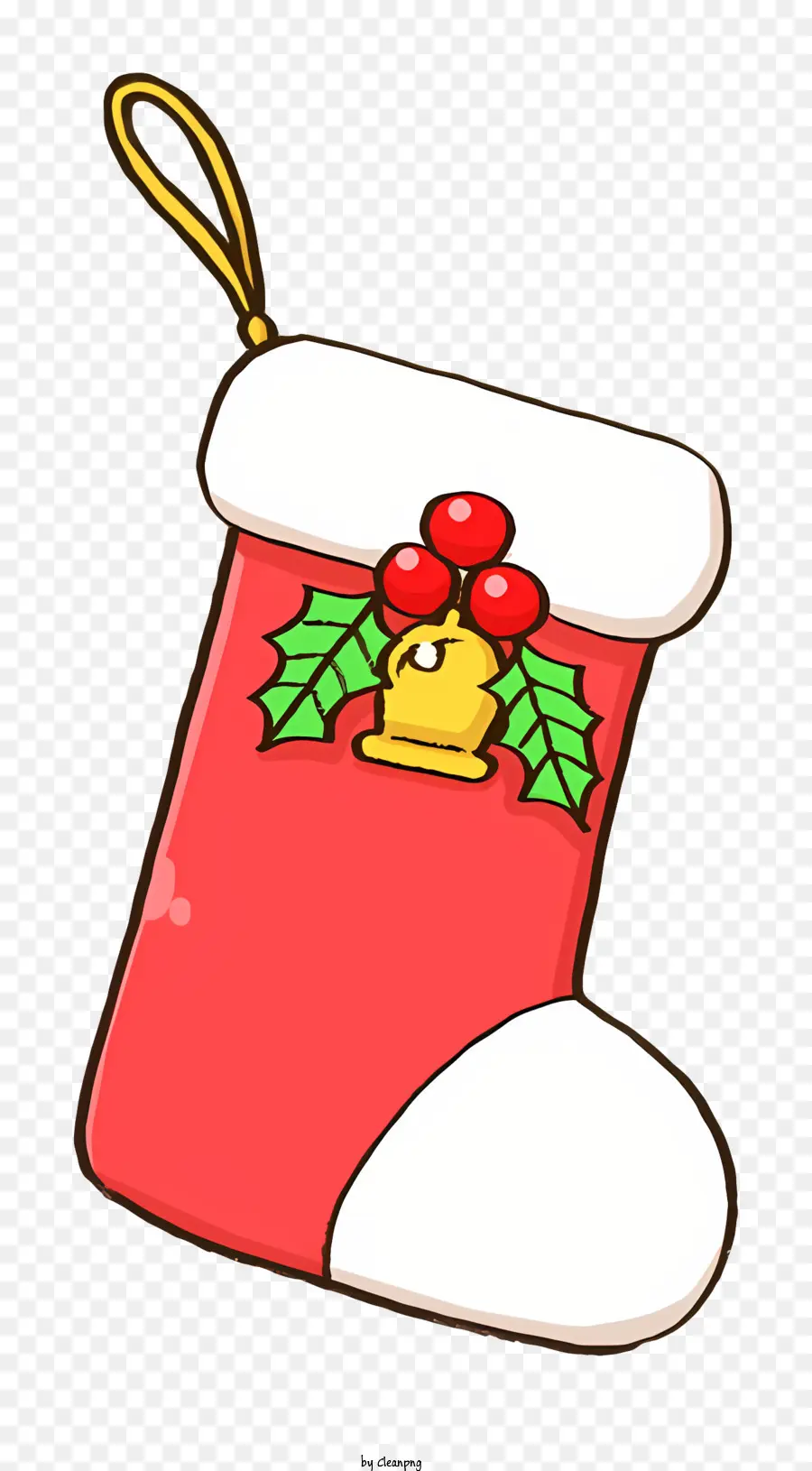 Cartoon Stocking Bow Holly lascia la campana - Calza rossa con prua, agrifoglio, campana, filo; 
Natale