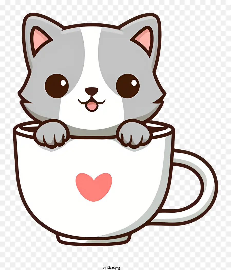 sfondo bianco - Adorabile gatto in una tazza a forma di cuore