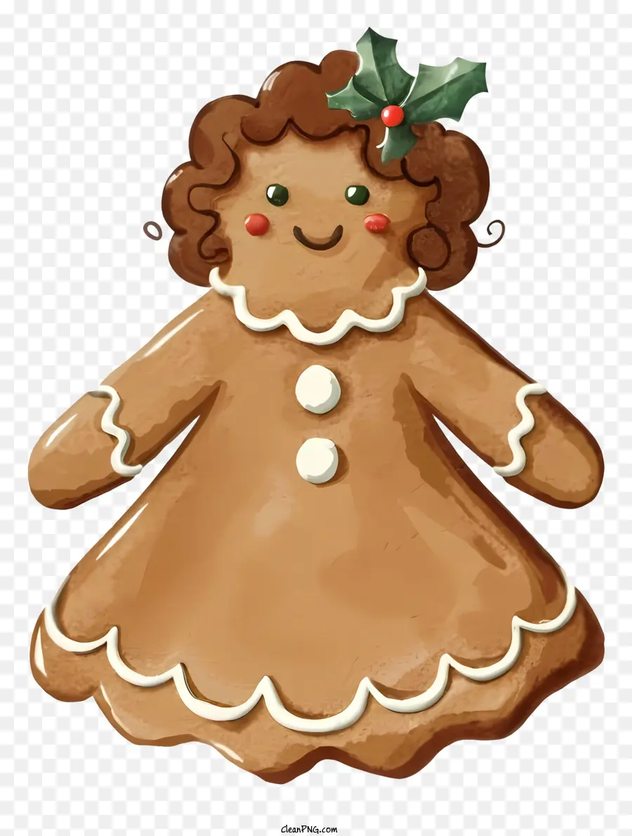 Cartoon Gingerbread Woman Storie di Natale tradizioni per le vacanze abiti bianchi lungo - Donna di pan di zenzero con capelli ricci e tiara