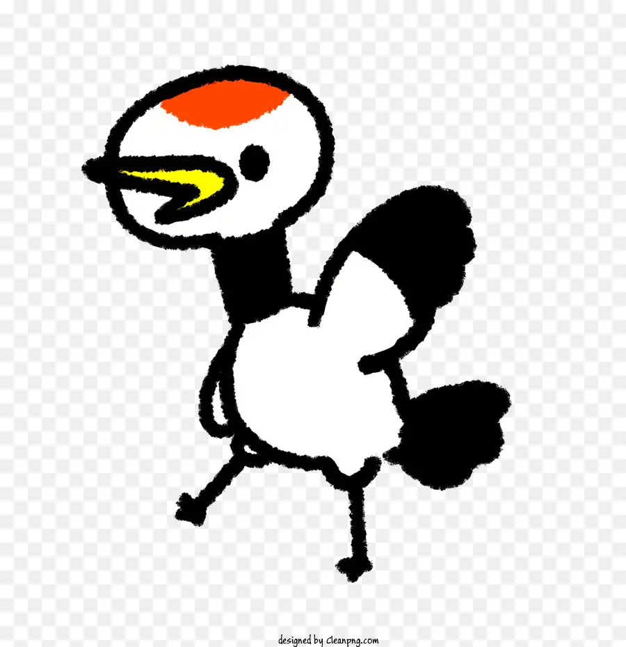 cartoon uccello - Bird fumetto in bianco e nero con dettagli rossi