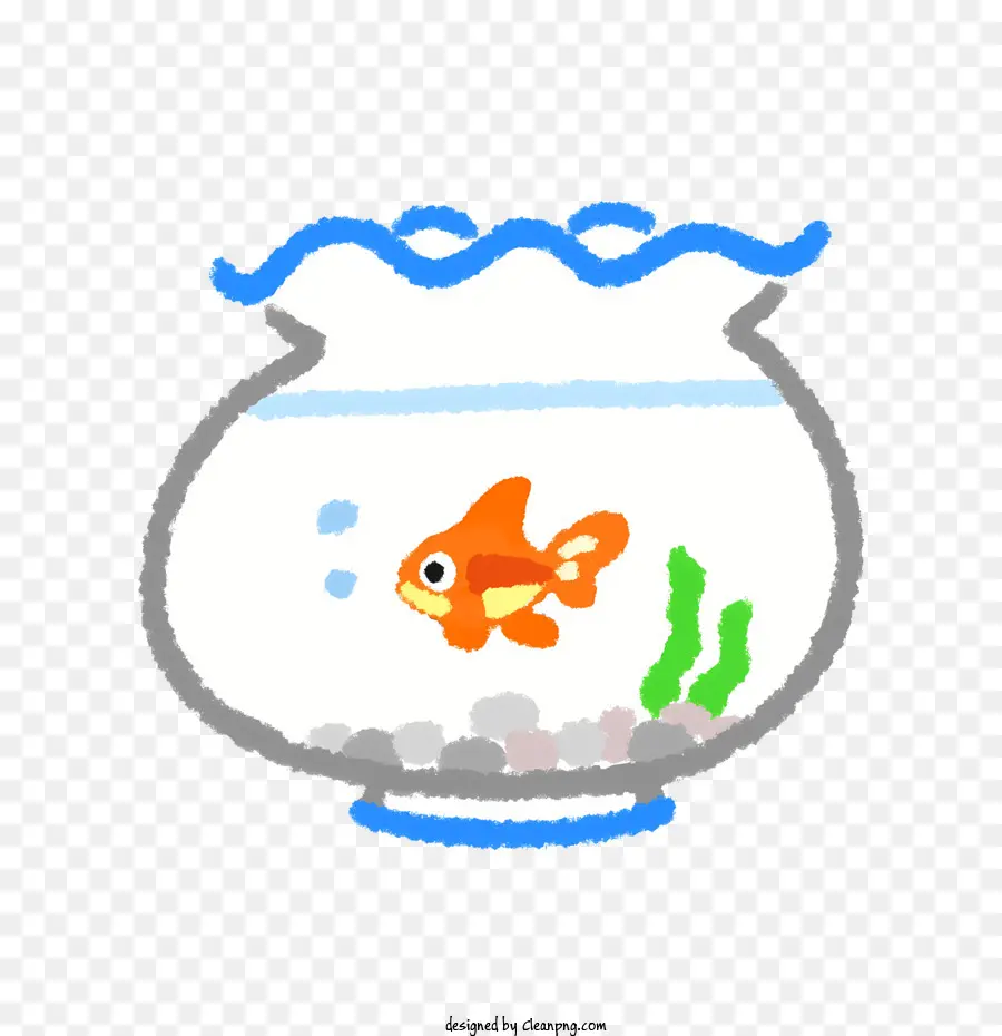 Cartoon Goldfischschale Wasserfelsen - Goldfisch schwimmen in der Glasschale mit Steinen