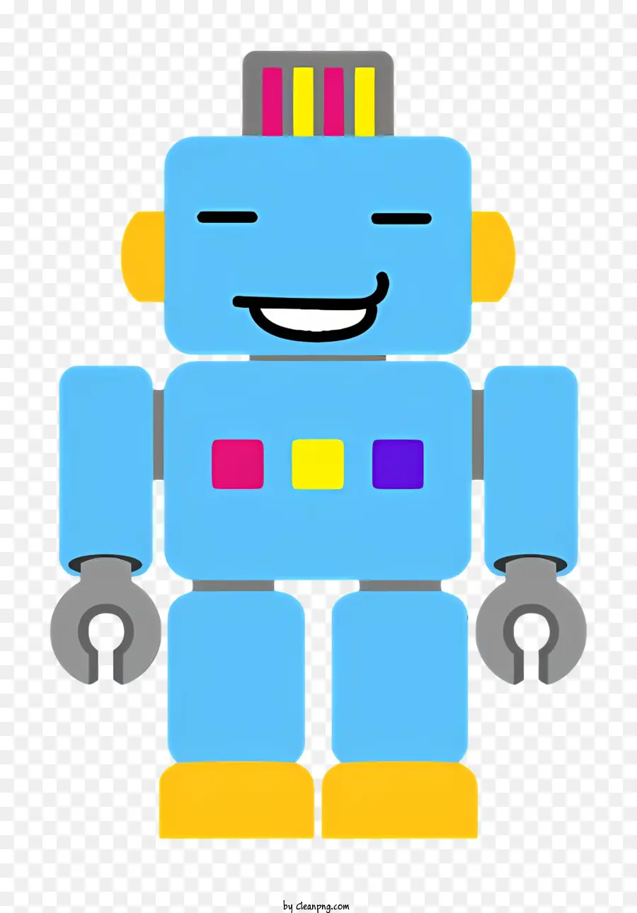 Cartoon carino blu robot amichevole Sorriso giallo pantaloni gialli - Robot blu sorridente che indossa abiti gialli felicemente