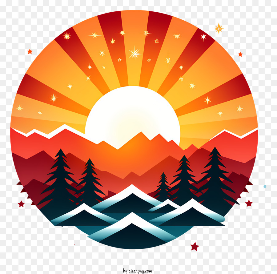 Emoji Tropical Christmas Mountain Range Course Coperto Sun Sole - Rappuntamento di montagna colorato con tramonto, stelle e alberi