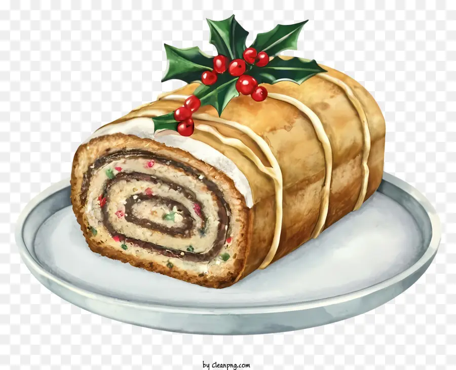Cartoon Holiday Food Cinnamon Rollplatte Icing - Zimtrolle mit Glasur und roten Beeren