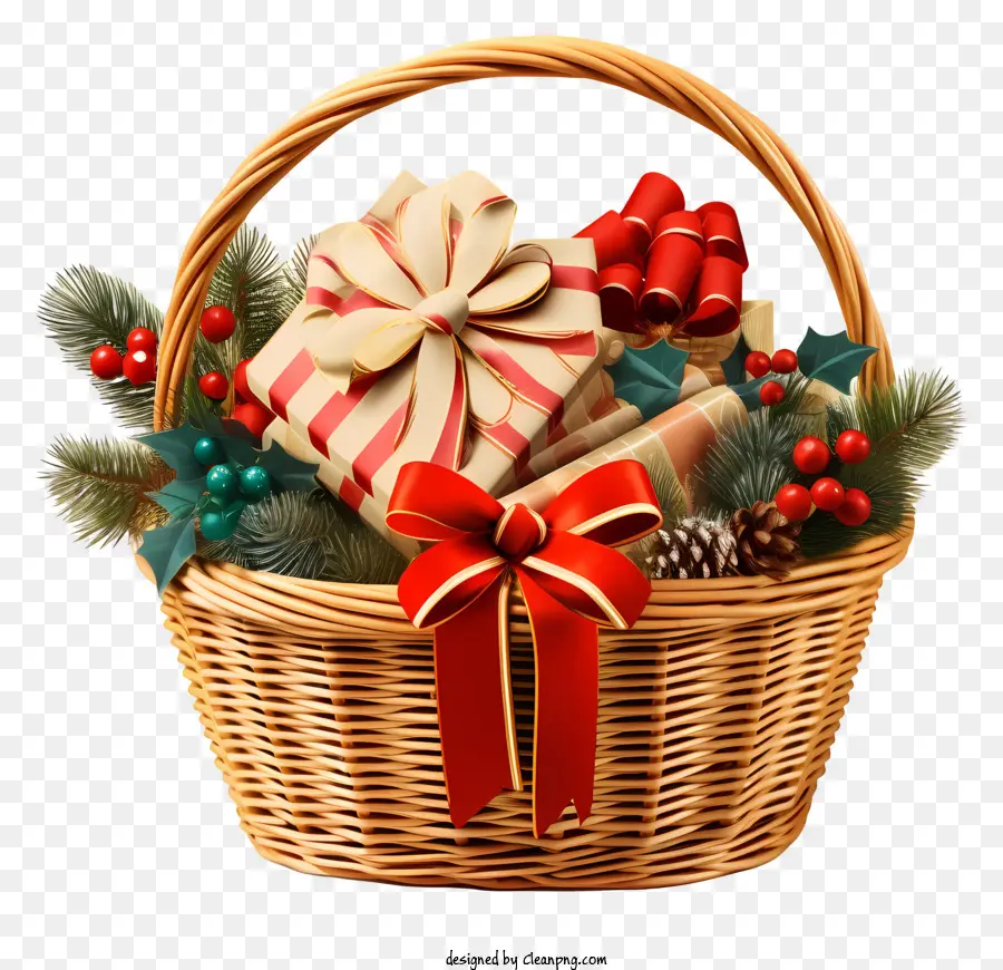 decorazioni di natale - Cesto festivo con decorazioni natalizie e fogliame