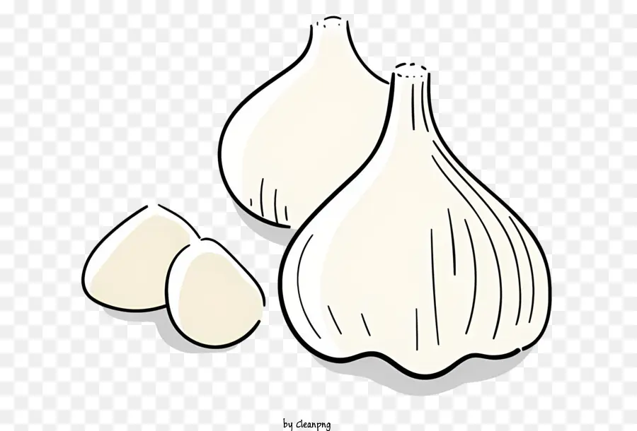 Cartoon Knoblauchzehen Kochbuch für Lebensmittel im Zusammenhang mit Knoblauch im Zusammenhang mit Knoblauch - Schwarze Tinte Zeichnung von ganzem und gebrochenem Knoblauch