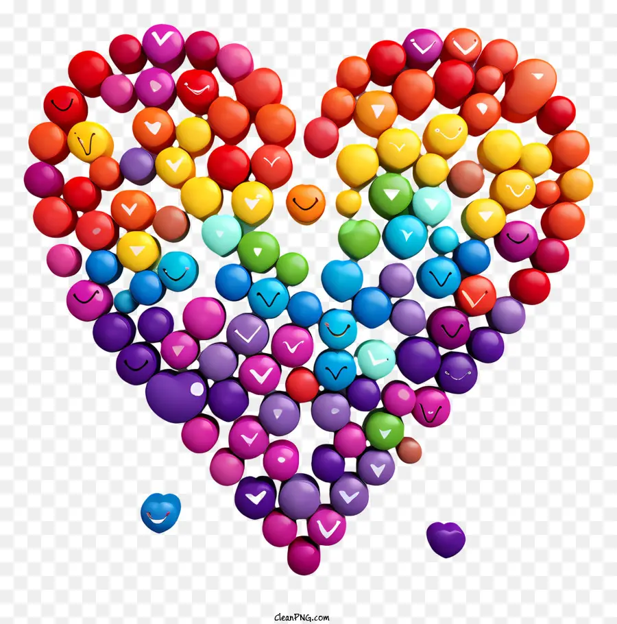 Valentinstag - Buntes Herz aus lächelnden Luftballons auf schwarzem Hintergrund