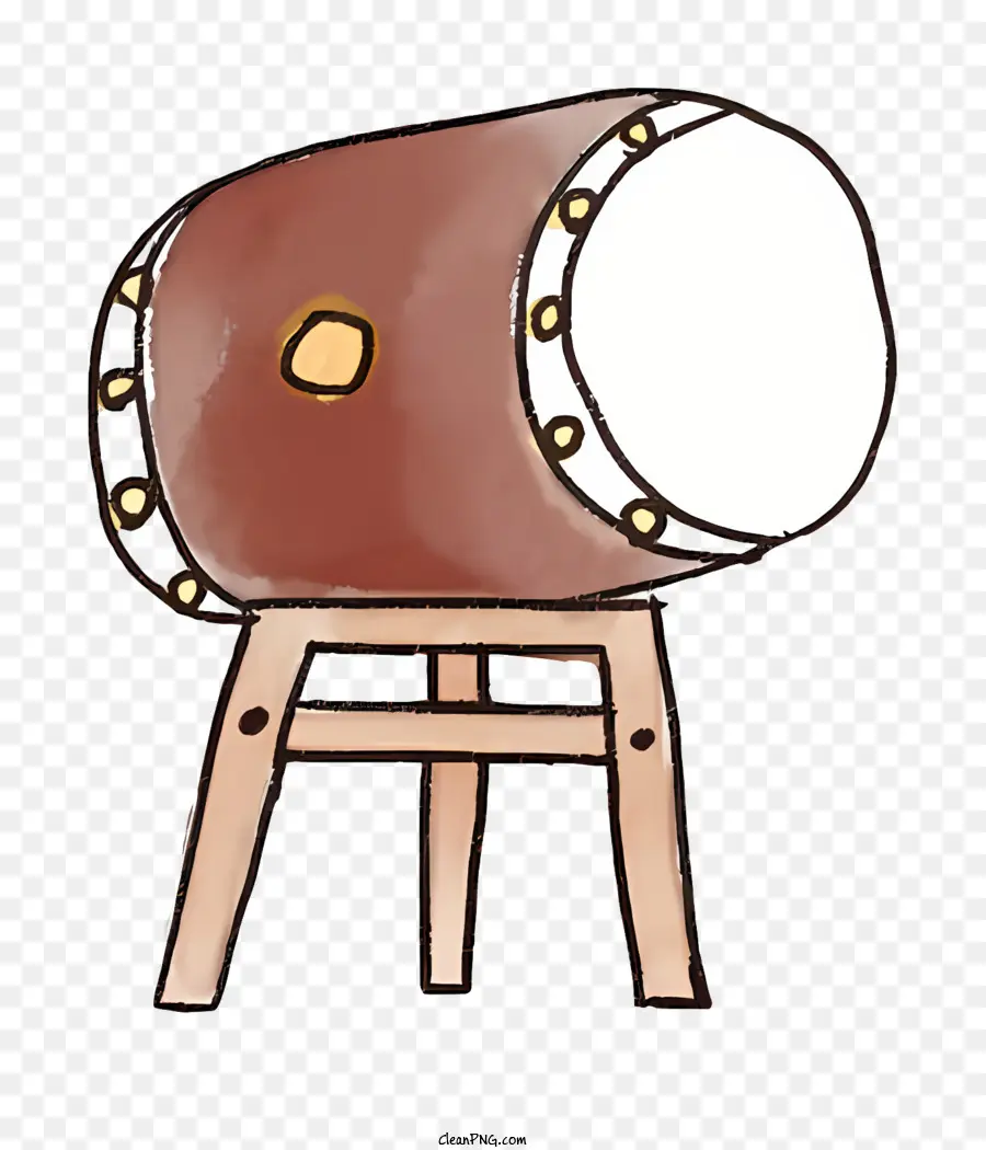 Cartoon Holztrommel auf einem Ständer rund Holztrommel kleine Holztrommel - Zeichnung von Holztrommel auf dem Ständer mit Messingloch