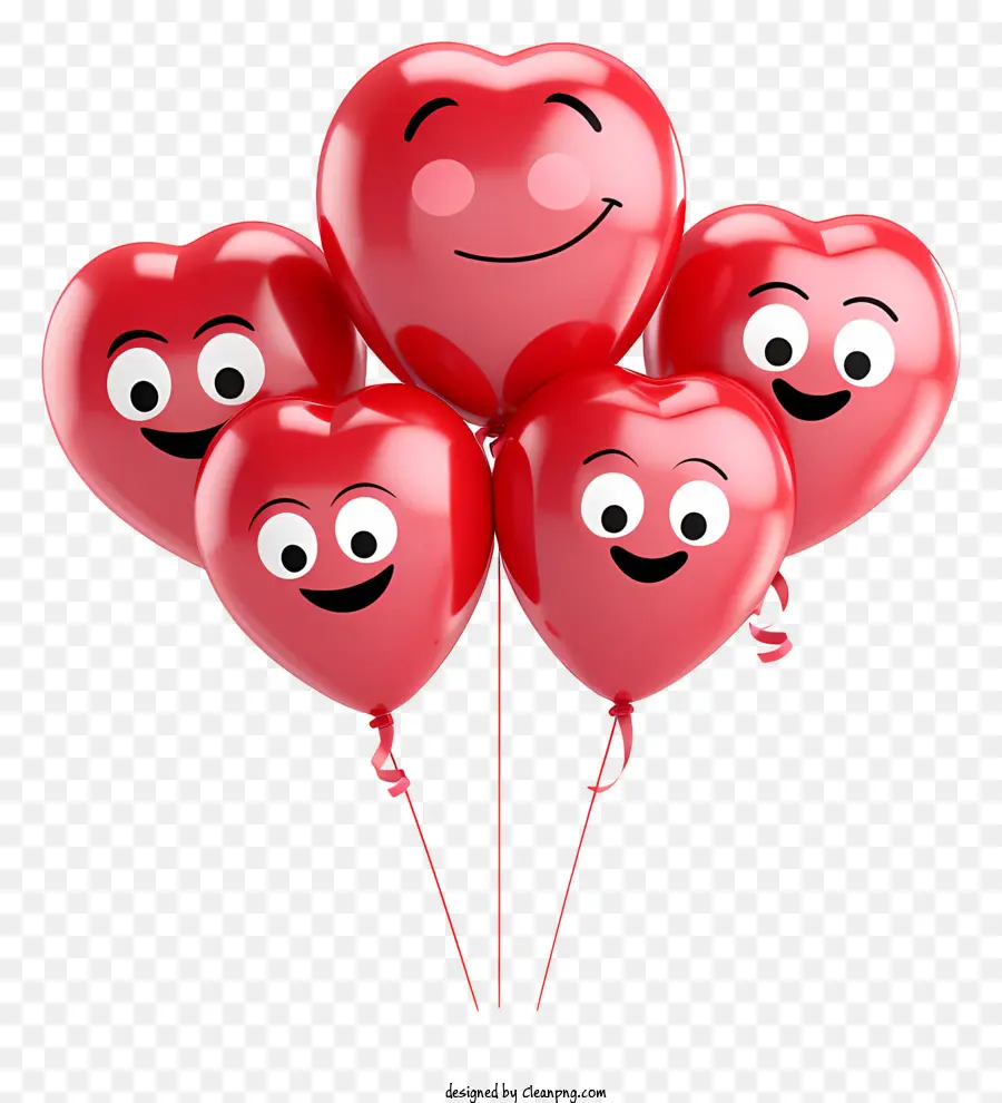Valentinstag - Bunte Luftballons mit lächelnden Gesichtern auf schwarzem Hintergrund