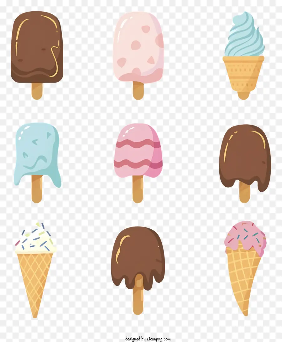 Eiscreme - Cartoon -Eiskegel in verschiedenen Geschmacksrichtungen
