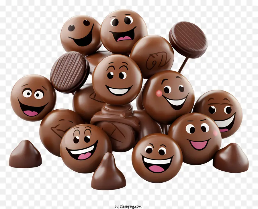 al cioccolato coperto qualsiasi giorno caramelle al cioccolato sorridenti volti emozioni giocose - Caramelle al cioccolato giocose e allegre con facce sorridenti