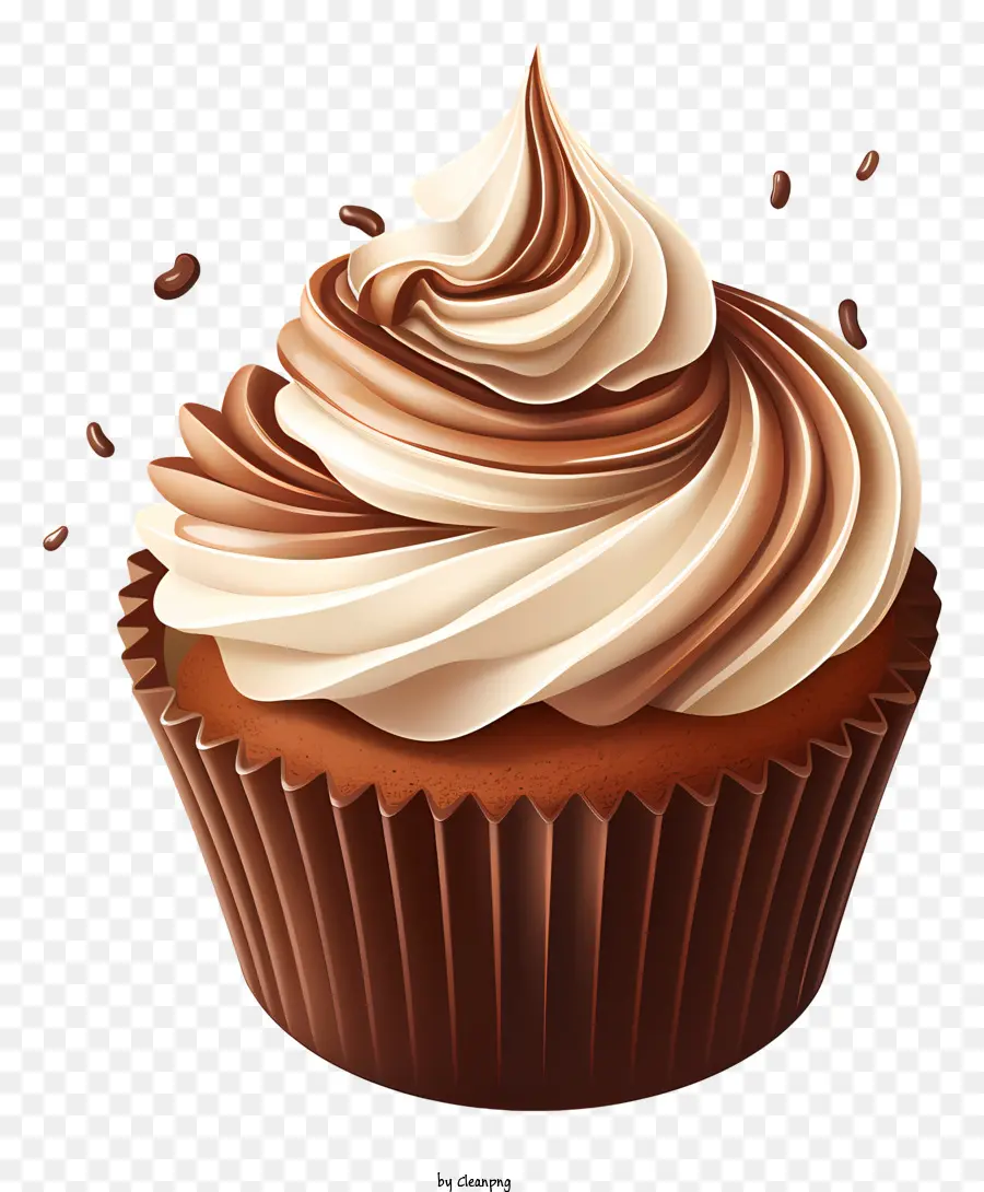 Coperto al cioccolato Anything Chocolate Cupcake Cucciolo bianco glassa di cioccolato goccia di cioccolato - Cupcake al cioccolato realistico con dettagli sulla glassa bianca