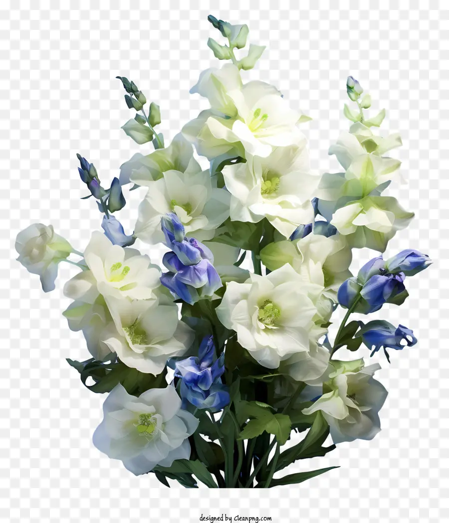 Delphiniumblüte Arrangement Bouquet Blumen weiß und blau Vase - Bouquet mit weißen und blauen Blüten in der Vase