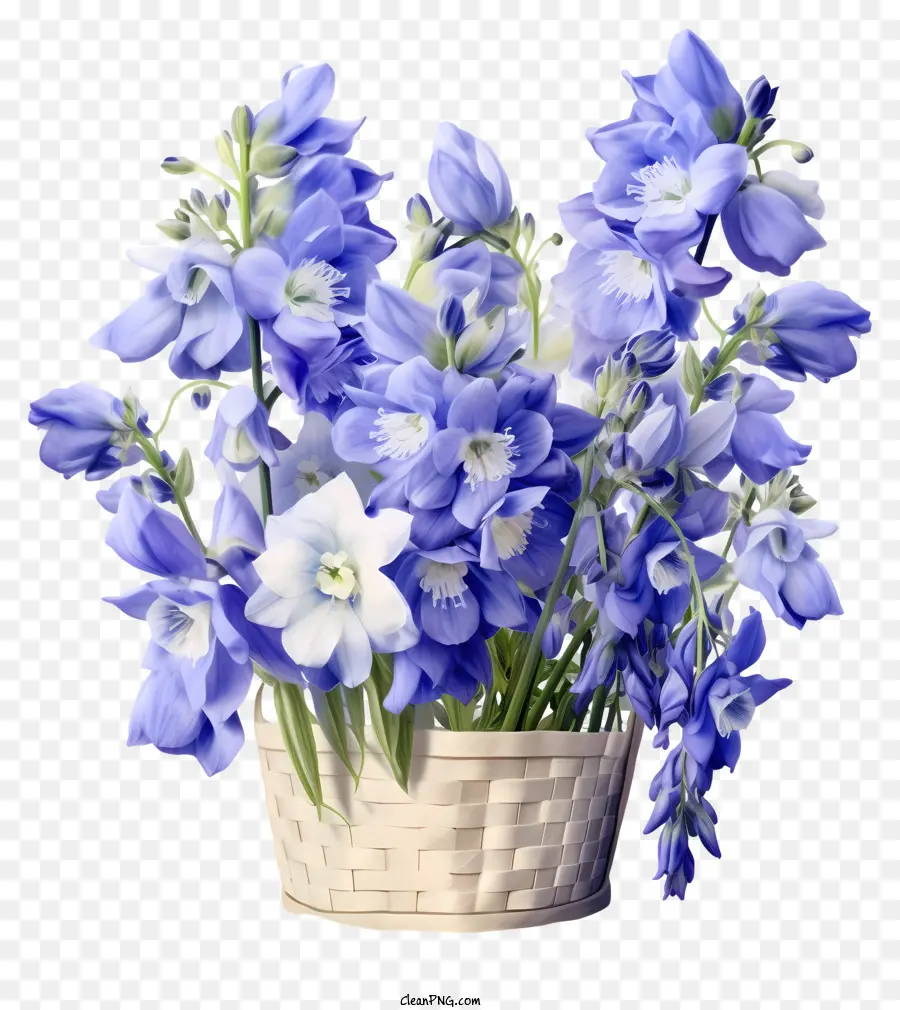 Gesteck - Korb aus blau und weißer Blüten, die Gelassenheit ausstrahlen