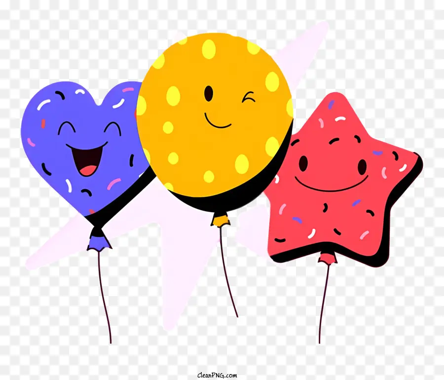 niedlichen cartoon - Cartoon -Charakter mit Luftballons, Sternen, Herzen auf dunklem Hintergrund