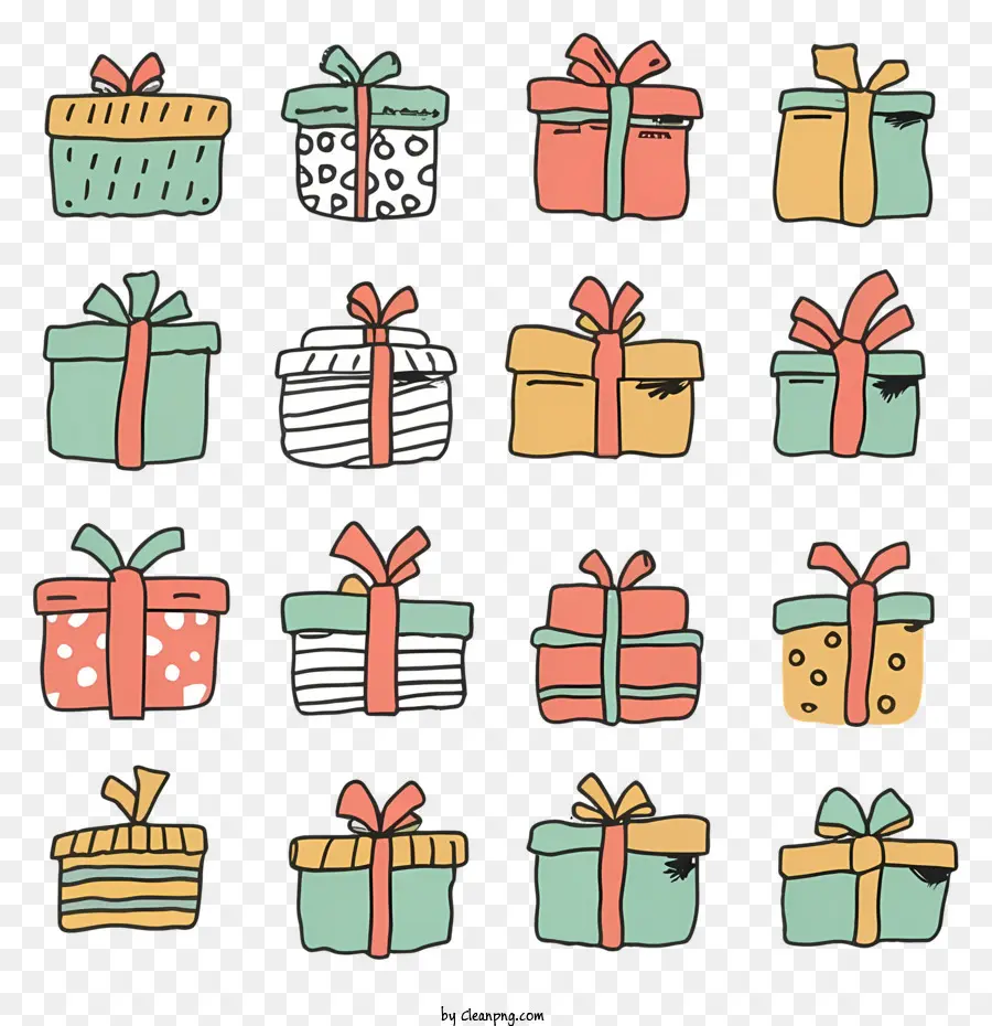 Cartoon Geschenke farbige Geschenke Geschenkverpackungsbänder - Bunte Geschenke verschiedener Formen und Größen mit Dekorationen