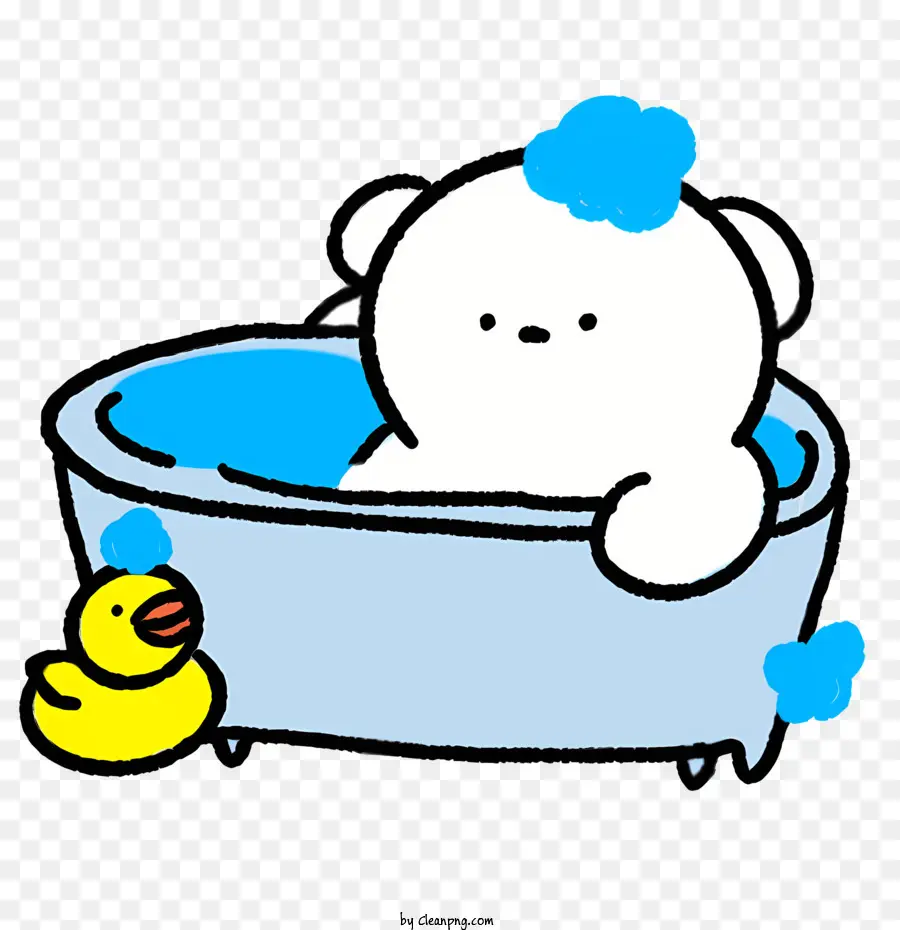 sfondo azzurro - Orso bianco cartone animato in vasca da bagno con anatra