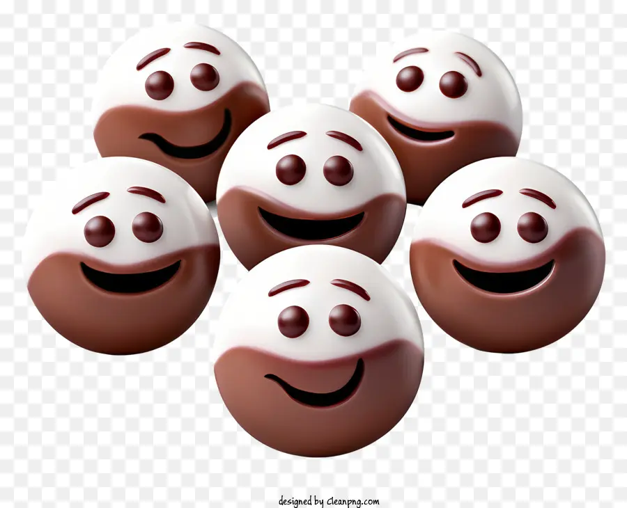 Schokoladenbedeckte alles, was Schokoladeneier lächelnder Gesichter Kreis Anordnung offene Münder - Sechs Schokoladeneier mit niedlichen lächelnden Gesichtern