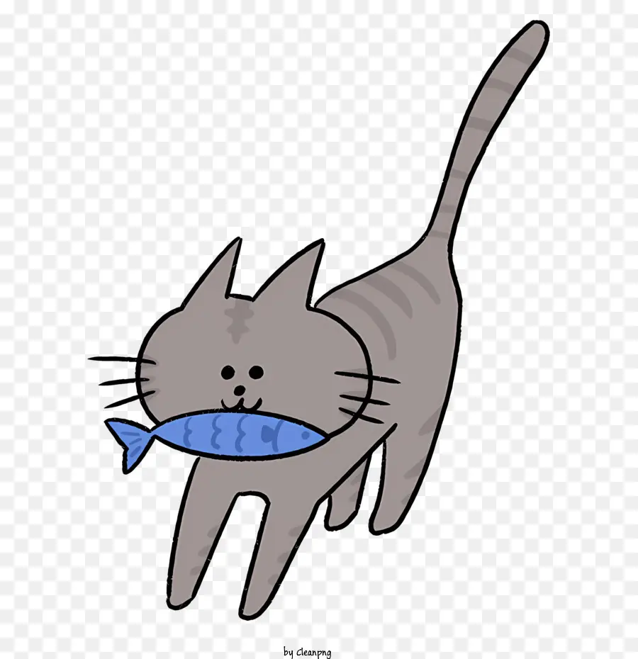 cartoon cute cat gray cat cat with fish walking cat