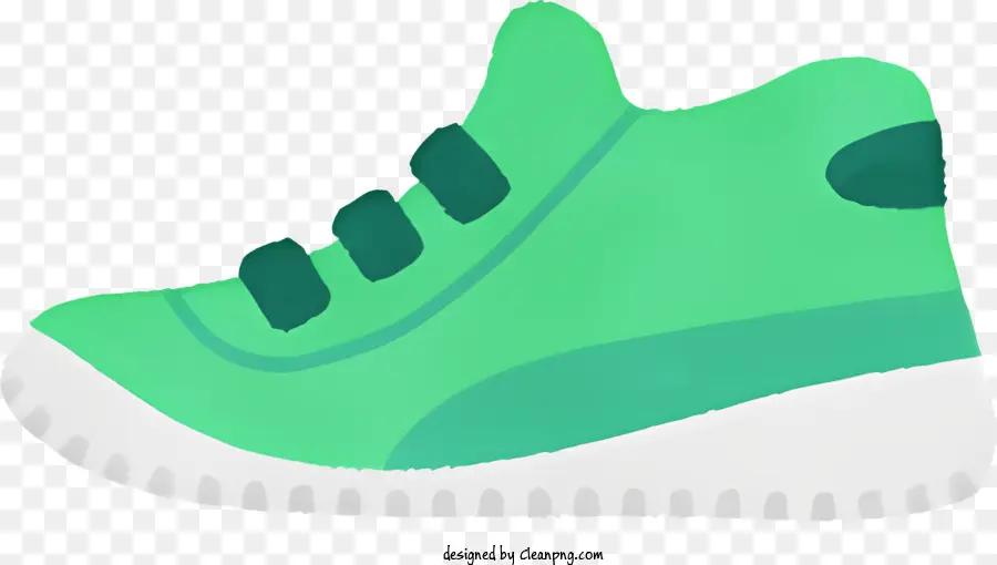 Cartoon Green Sneaker White Schnürsenkel Ferse Zeh - Grüner Sneaker mit weißen Schnürsenkel auf schwarzem Hintergrund