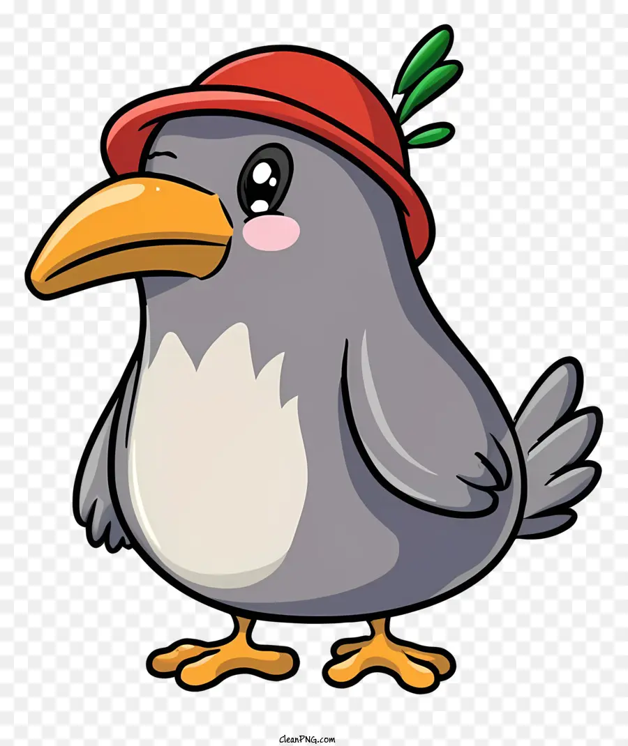 phim hoạt hình con chim - Chim hoạt hình có mũ đỏ đứng, nhìn sang trái