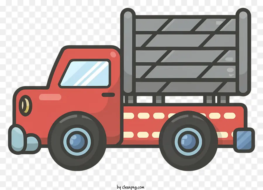 Phim hoạt hình Red Car Wood Crate mang theo một thứ gì đó màu đen lốp xe - Chiếc xe màu đỏ với thùng gỗ kín mang theo thứ gì đó